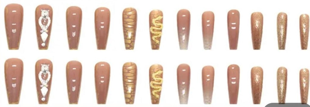 Mocha & Gold Glitter with Jewels & Snakes - Coffin #Z510
