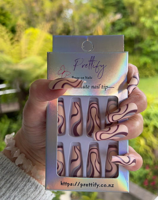 Pale Pink, Aubergine & Grey Swirls. Long Coffin style.