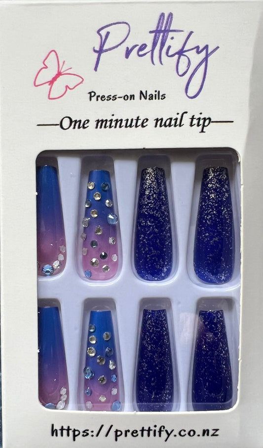 Blue & Pink Ombre, Glitter & Jewel - Coffin #2996