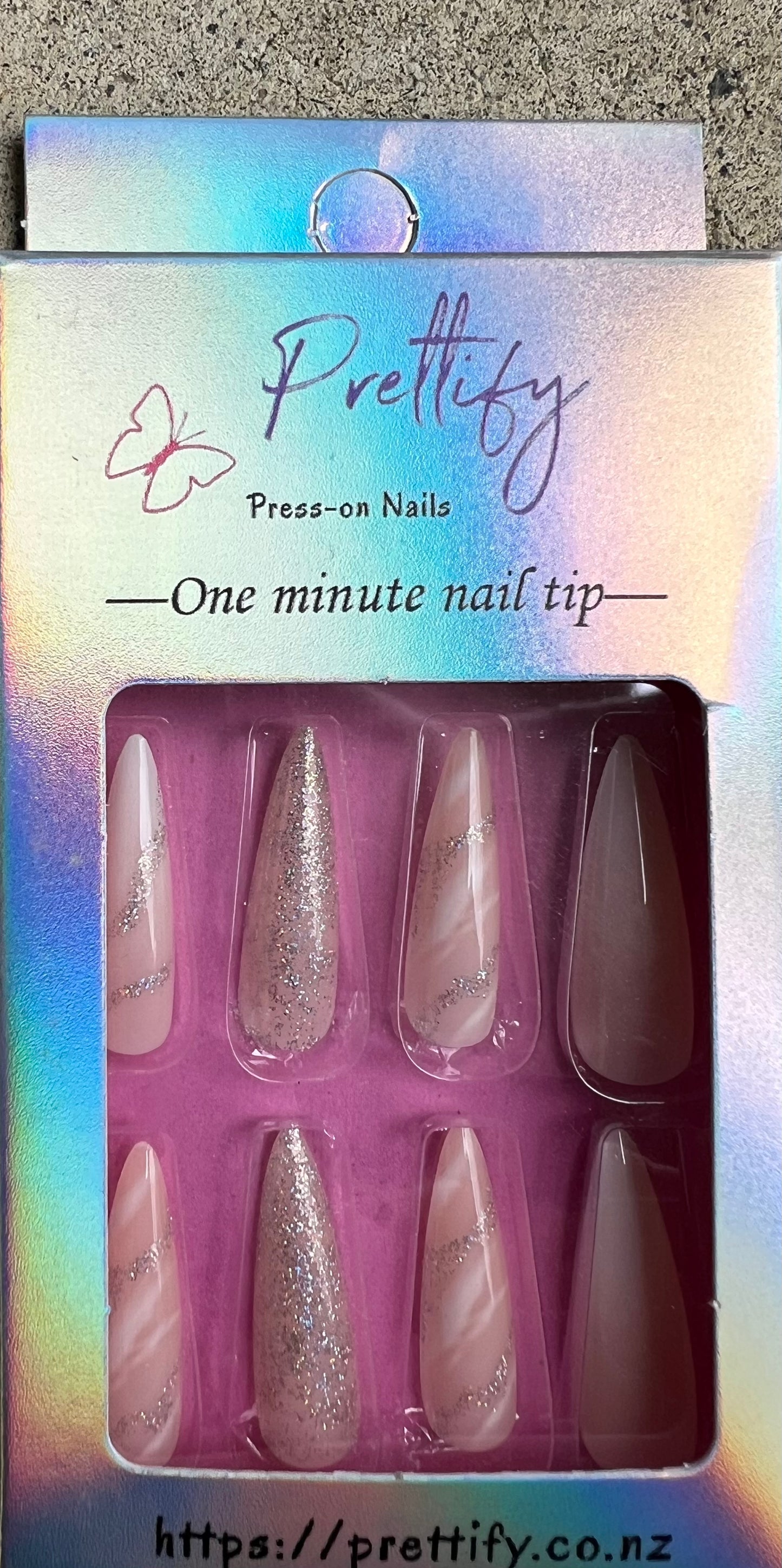 Cream & Marble with Swirls & Glitter - Stiletto #CCA5