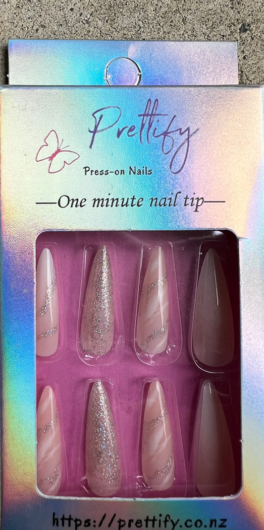 Cream & Marble with Swirls & Glitter - Stiletto #CCA5