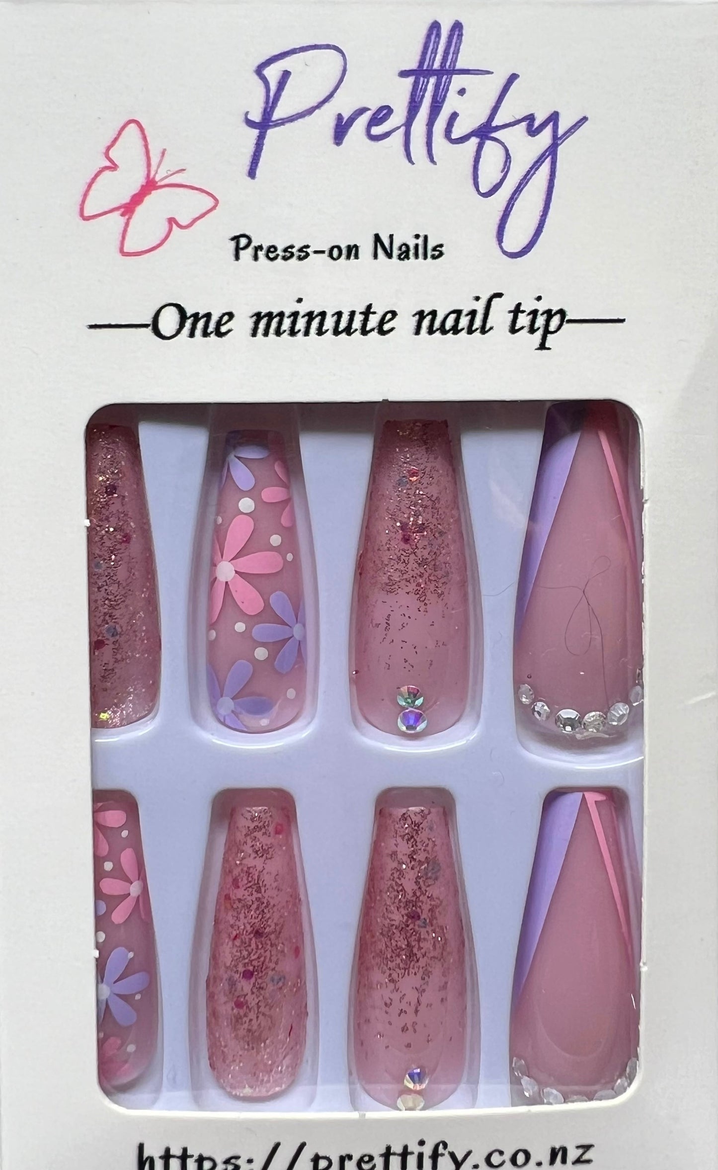 Pink & Lilac with Flowers & Jewels - Coffin #Z418