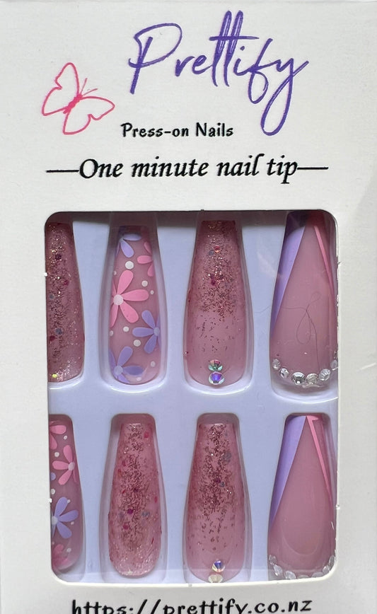 Pink & Lilac with Flowers & Jewels - Coffin #Z418