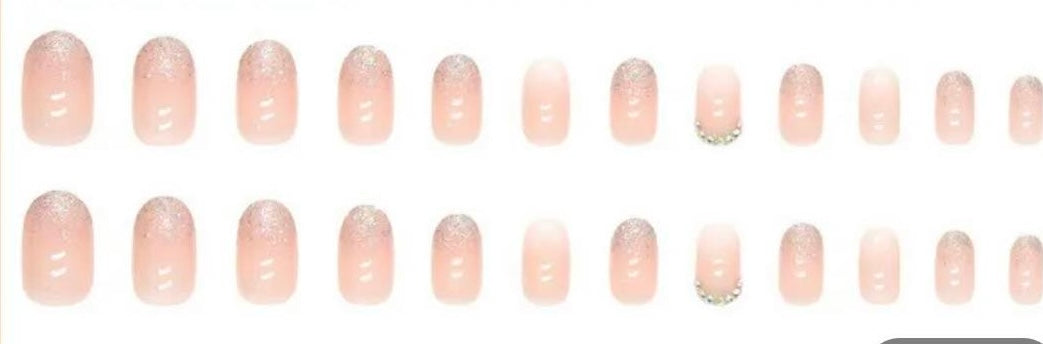 Pink Pearl with Glitter & White Tips - Oval #Z564