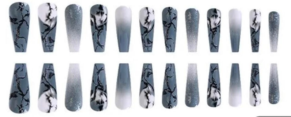 Grey, Black & White Marble & Silver Glitter - Coffin #LF343