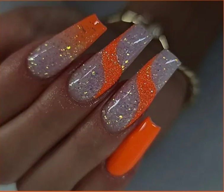 Orange & Clear with Glitter - Coffin #W941