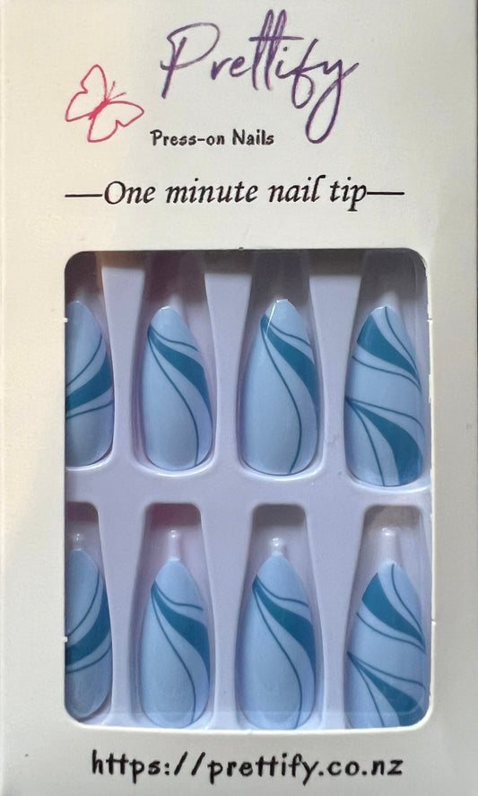 Pale Blue & Dark Blue Swirls - Almond #W1438