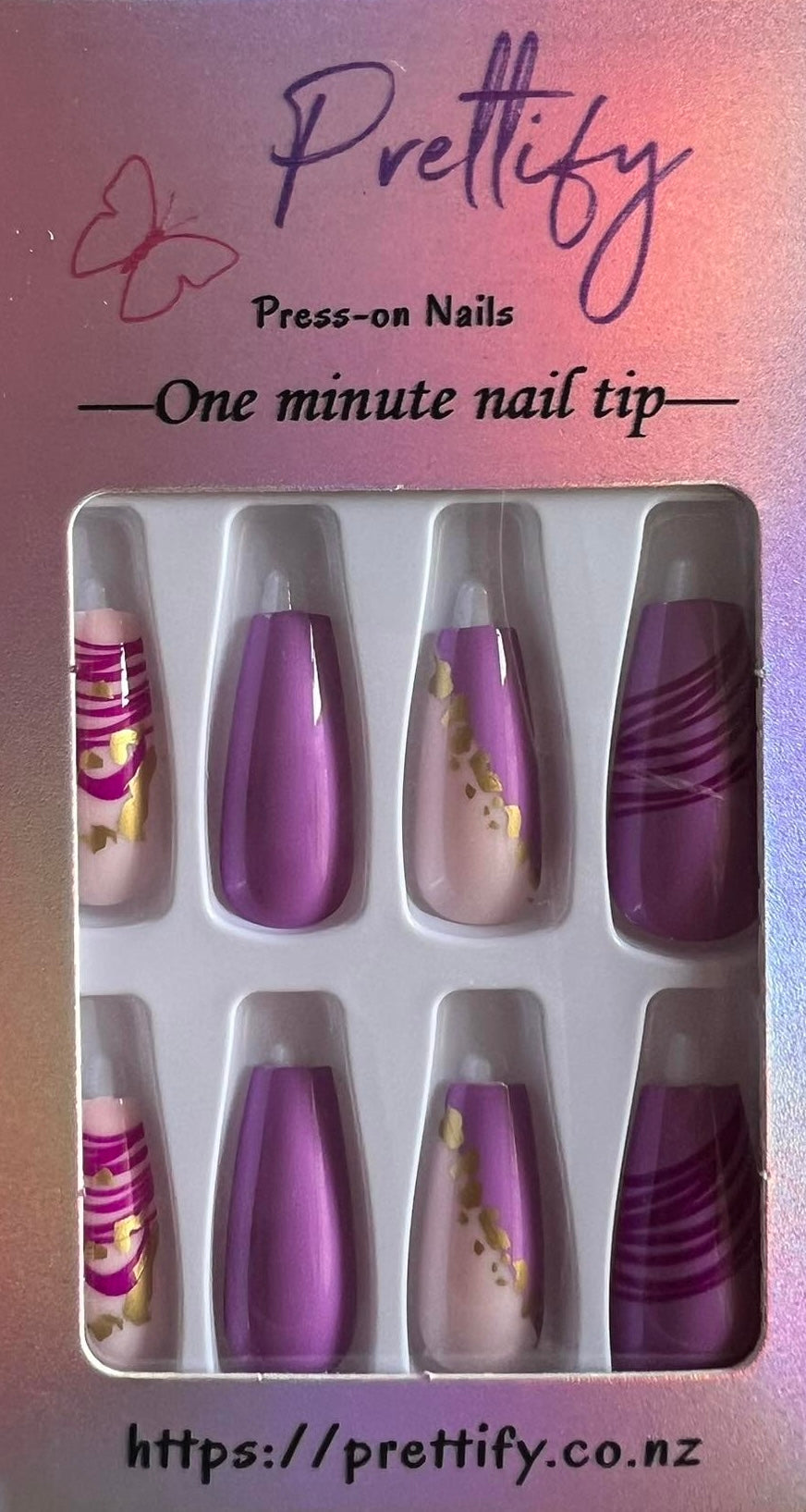 Purple & Pale Pink with Gold & Dark Pink Stripes - Coffin #W736