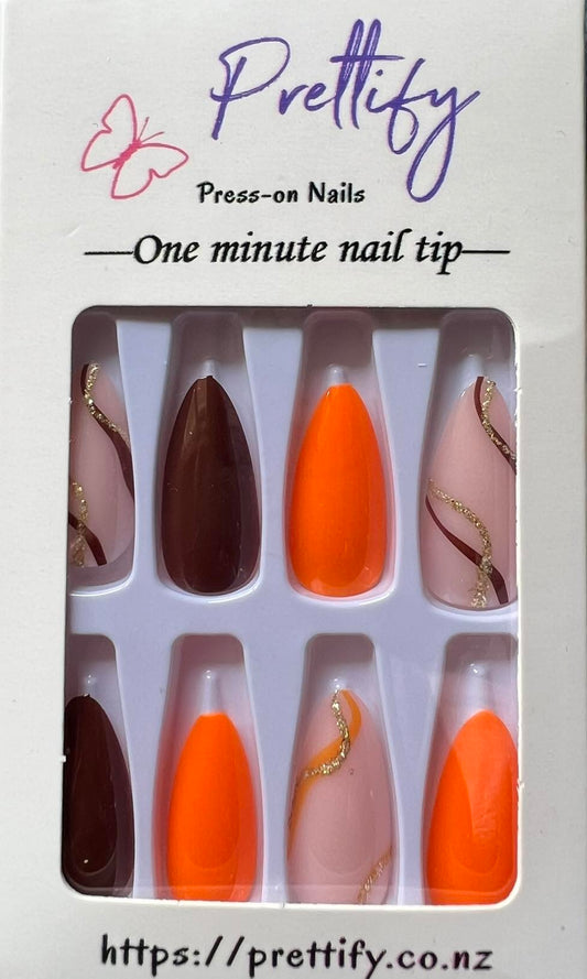 Orange, Russet Brown & Pale Pink with Swirls - Almond #W256