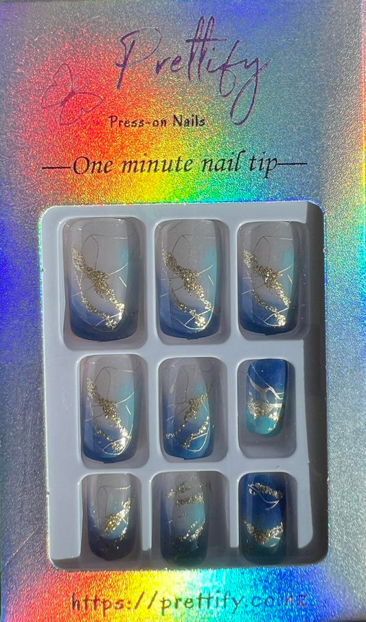 Clear Blue with Silver Swirls - Square #W1272