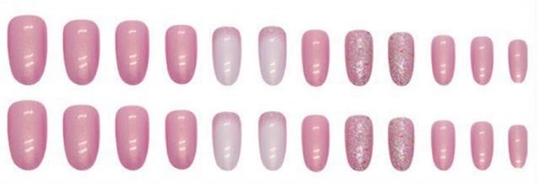 Pale Pink, Pearl White & Pink Glitter - Short Oval #W1424