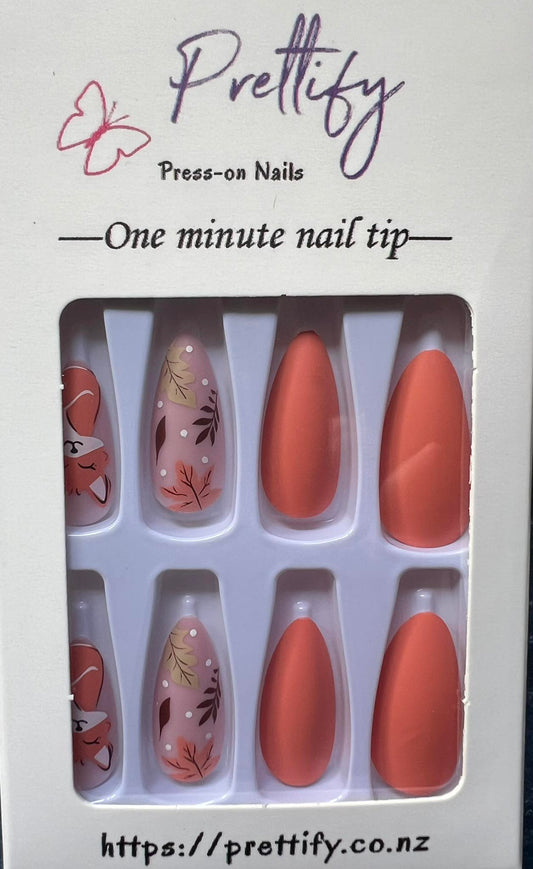 Fox - Warm Orange & Pale Pink with Leaves - Almond #W1475
