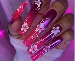 Purple & Red with White Flowers - Long Square #G005