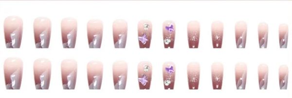 Mauve with White Clouds, Purple Butterflies & Jewels - Short Coffin #Z491