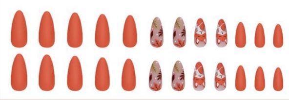 Fox - Warm Orange & Pale Pink with Leaves - Almond #W1475