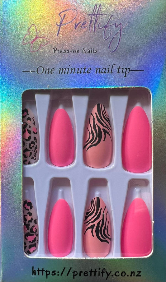 Bright Pink & Pink with Black Designs - Almond #W235