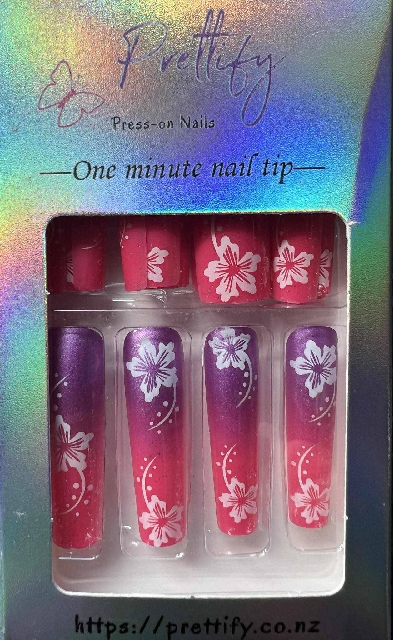 Purple & Red with White Flowers - Long Square #G005