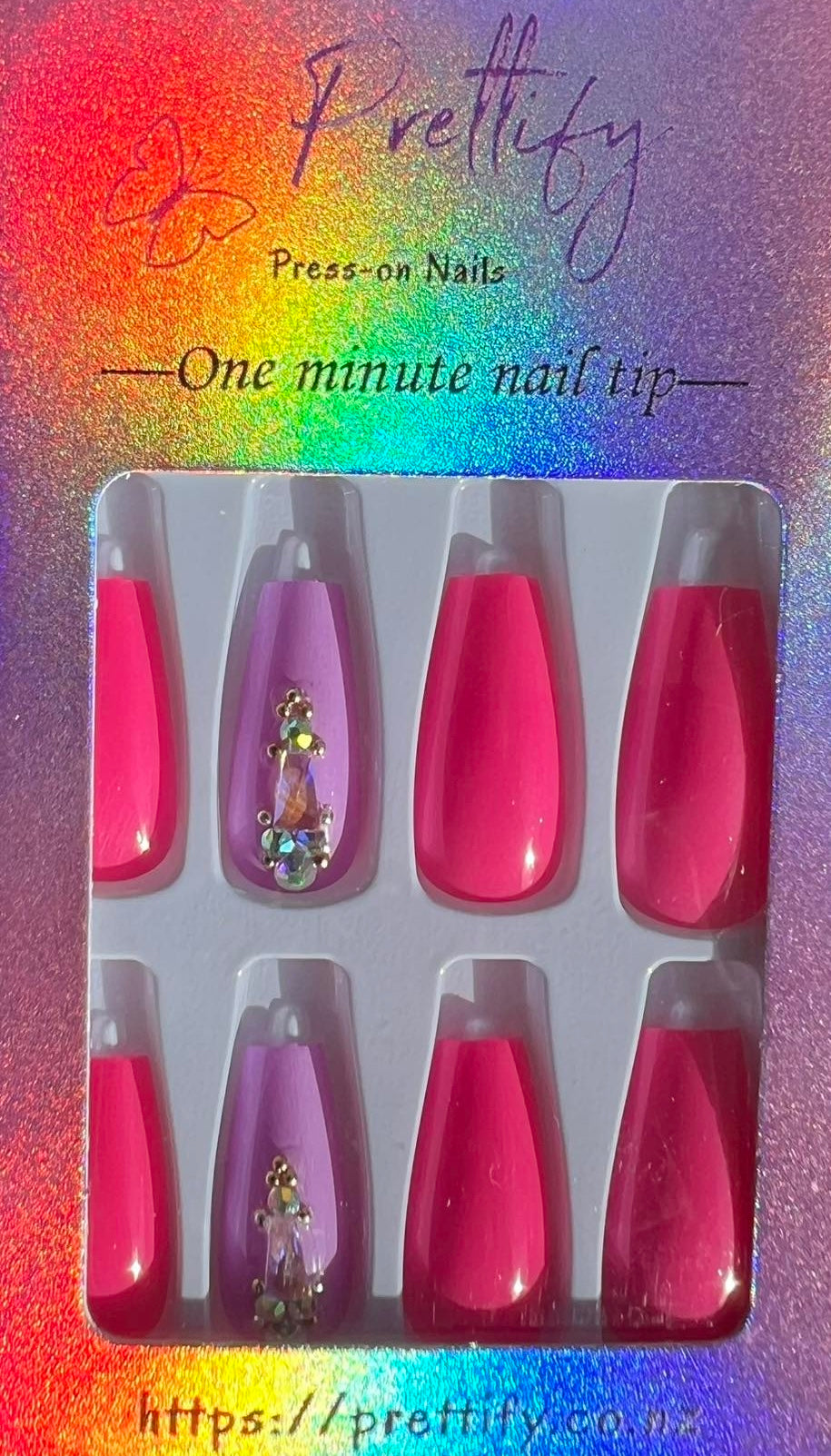 Bright Pink, Lilac & White with Glitter & Jewels - Coffin #Z726