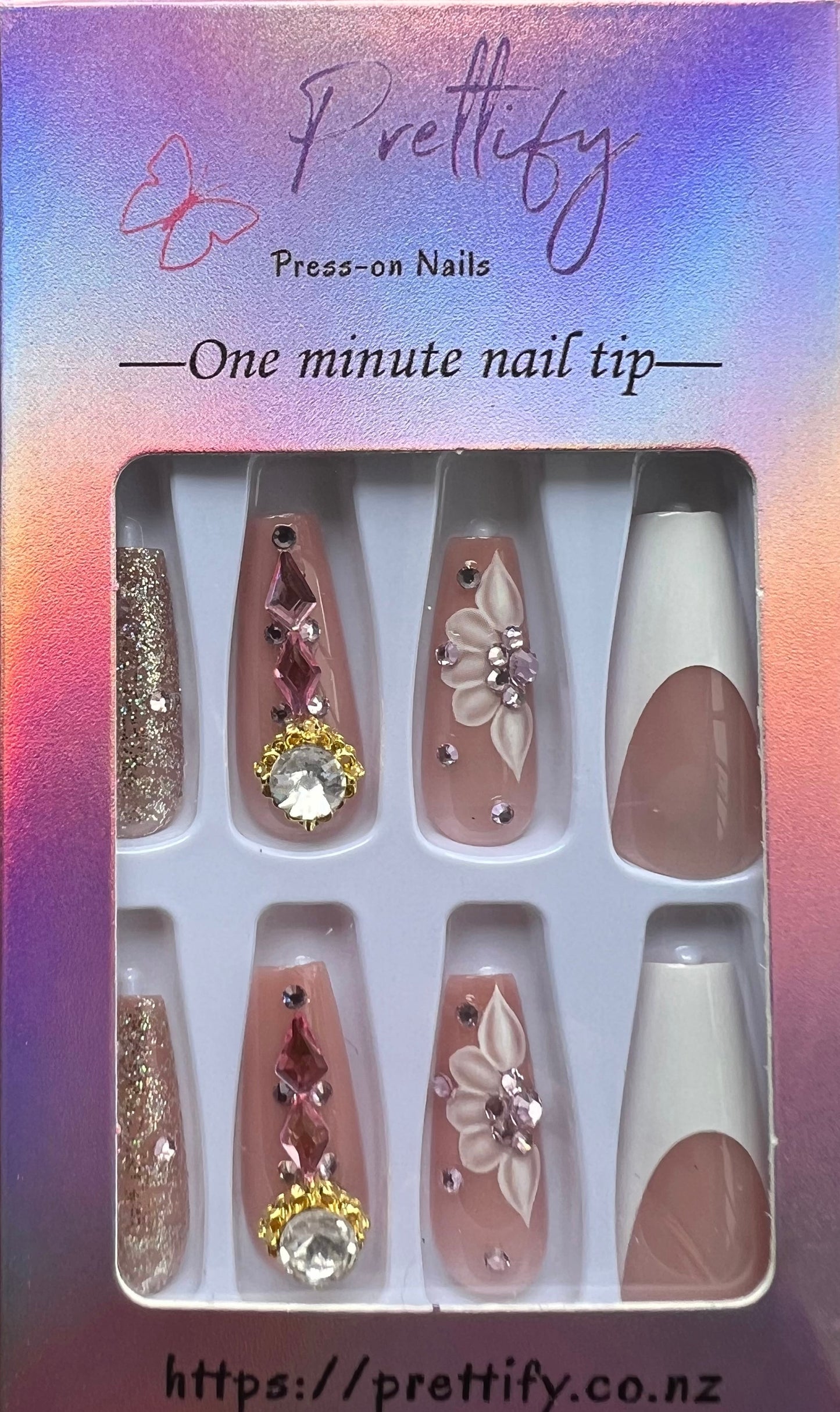 White Tips & Pink with Glitter & Jewels - Coffin #Z757