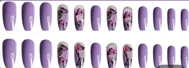 Lilac with Pink Butterflies & Jewels - Coffin #CZ043