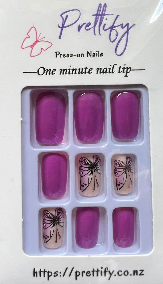 Dark Magenta with Butterflies - Squoval #W481