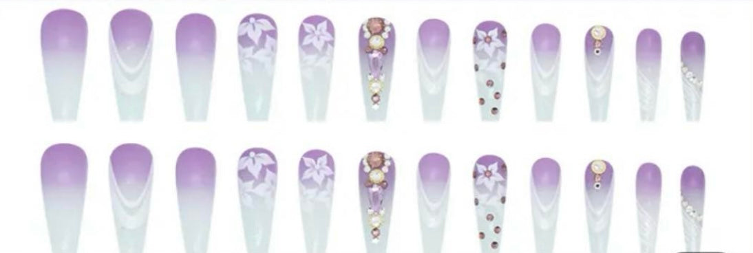 Lilac & Blue with White Flowers & Jewels - Coffin #Z722