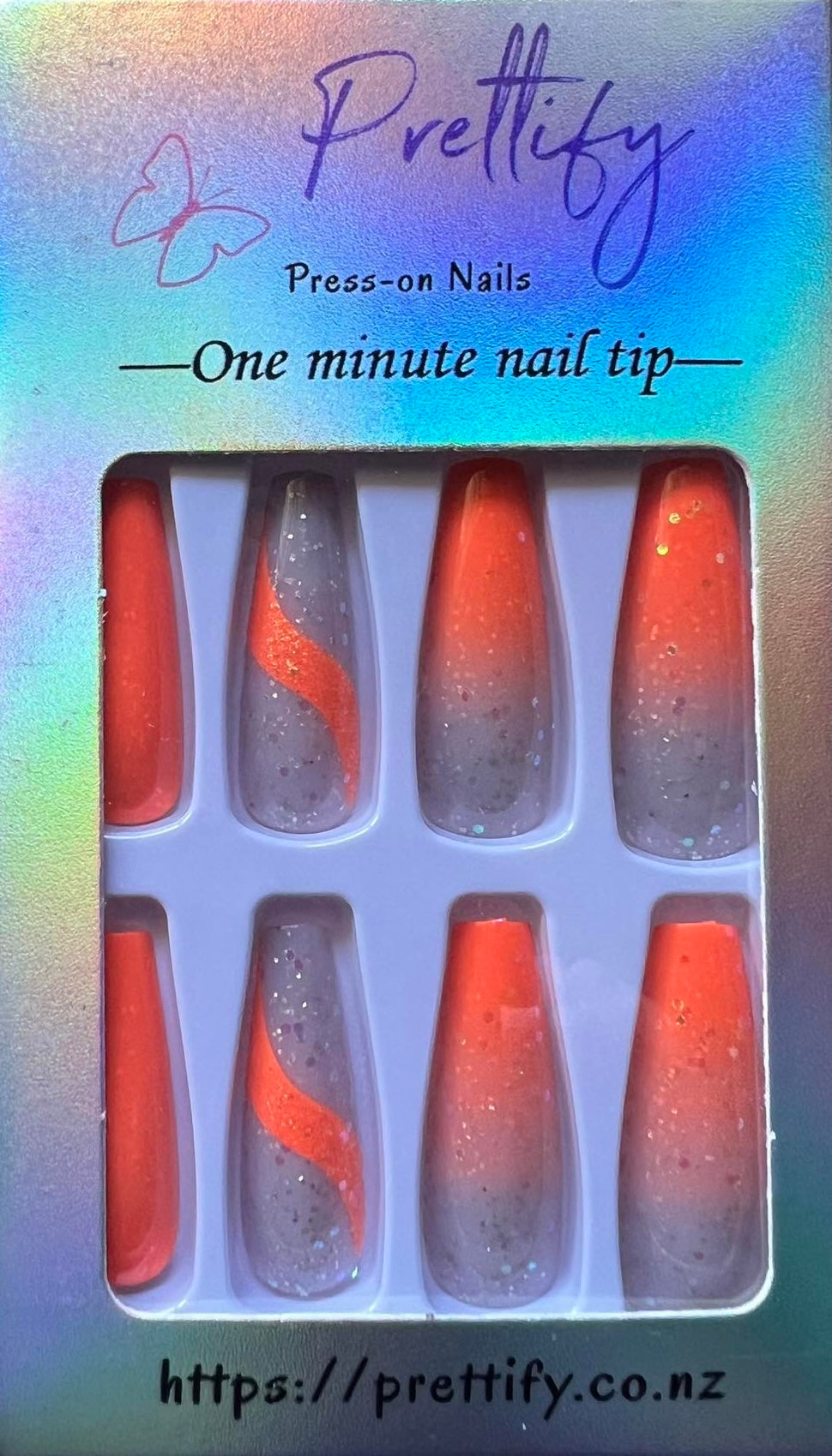 Orange & Clear with Glitter - Coffin #W941