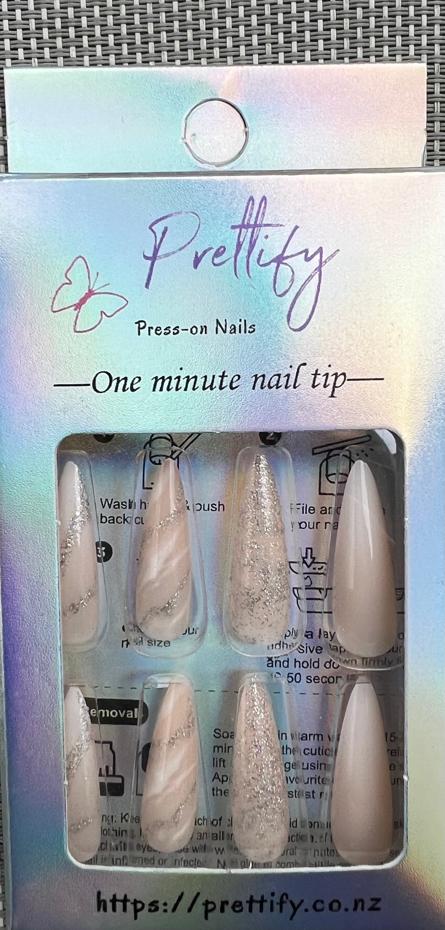 Cream & Marble with Swirls & Glitter - Stiletto #CCA5