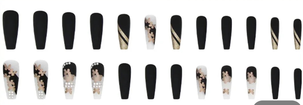 Black, Gold Butterflies & Jewels - Coffin #194