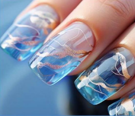 Clear Blue with Silver Swirls - Square #W1272