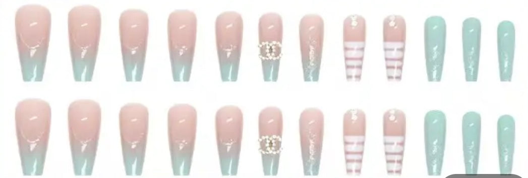 Aqua, White & Silver with Jewels - Coffin #465