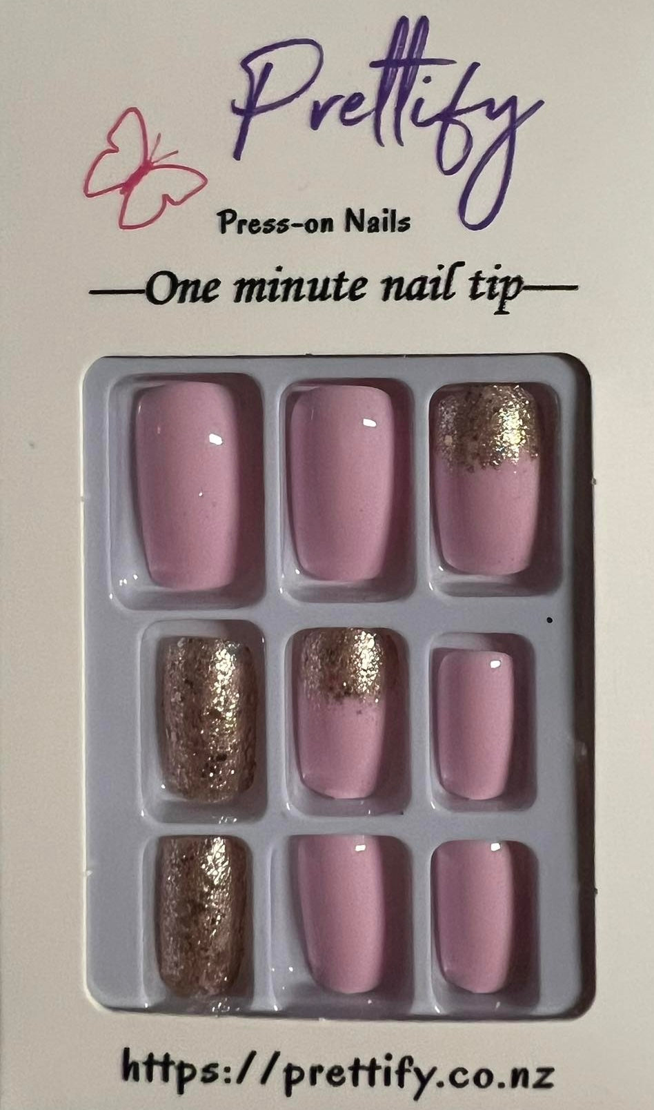 Pale Pink with Gold Glitter - Square #W262