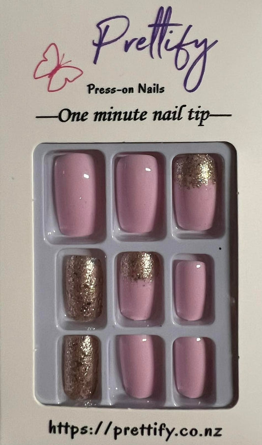 Pale Pink with Gold Glitter - Square #W262