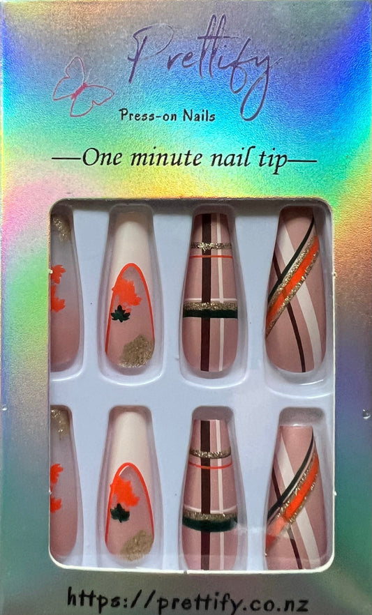 Autumn Theme - White Tips, Autumn Leaves & Stripes 24pcs.