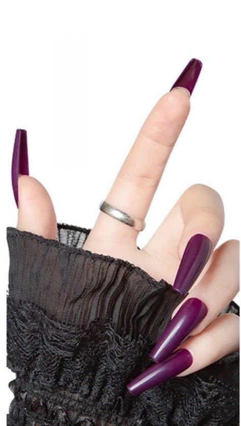 Aubergine Long Coffin Nails