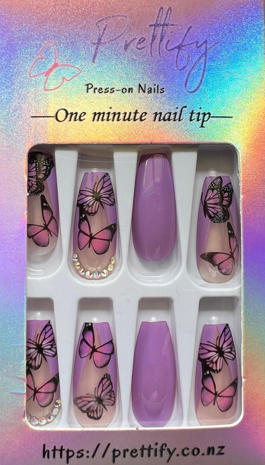 Lilac with Pink Butterflies & Jewels - Coffin #CZ043