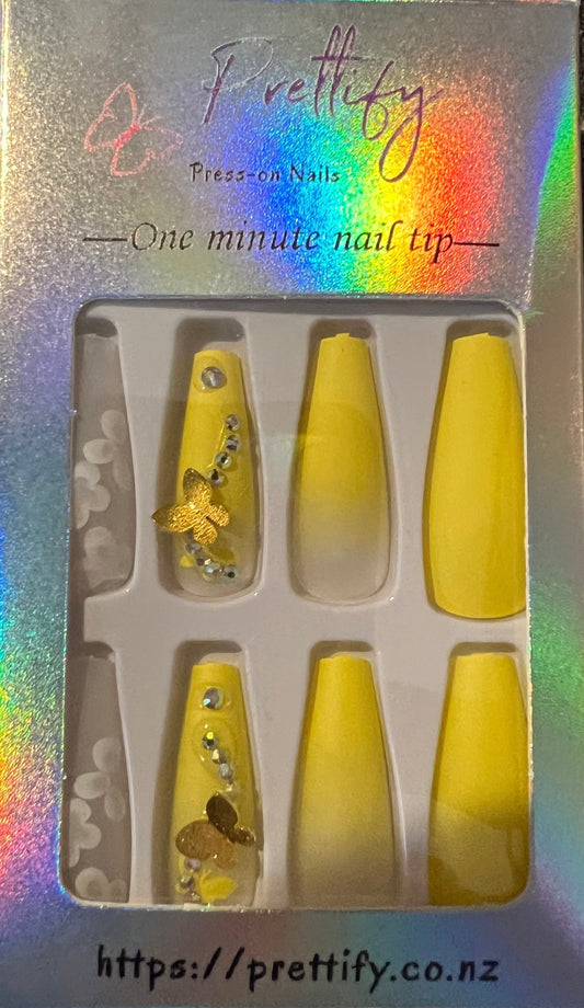 Clear with White Flowers & Yellow with Gold 3D Butterflies & Jewels. 24pcs.