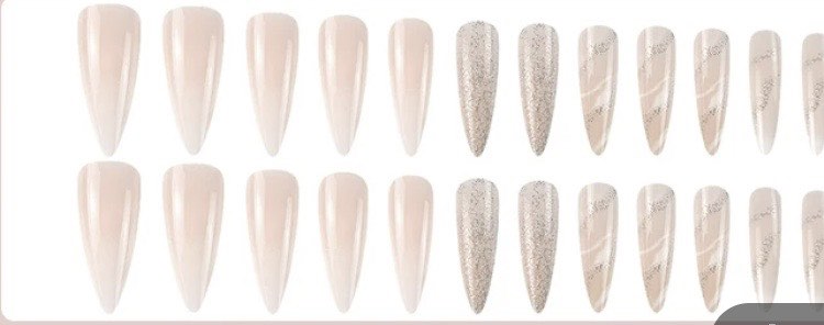 Cream & Marble with Swirls & Glitter - Almond Press on Nails.