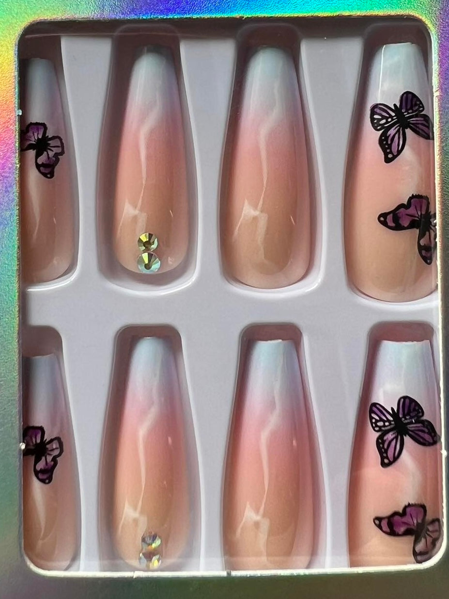 Pink & Pale Blue with Butterflies - Coffin #217