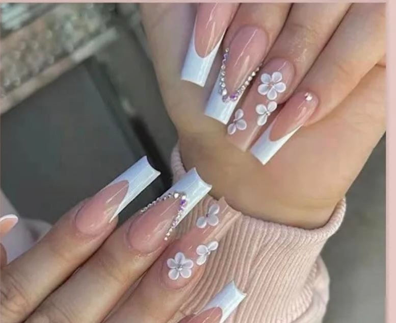 White Tips, Flowers & Jewels - Coffin #271