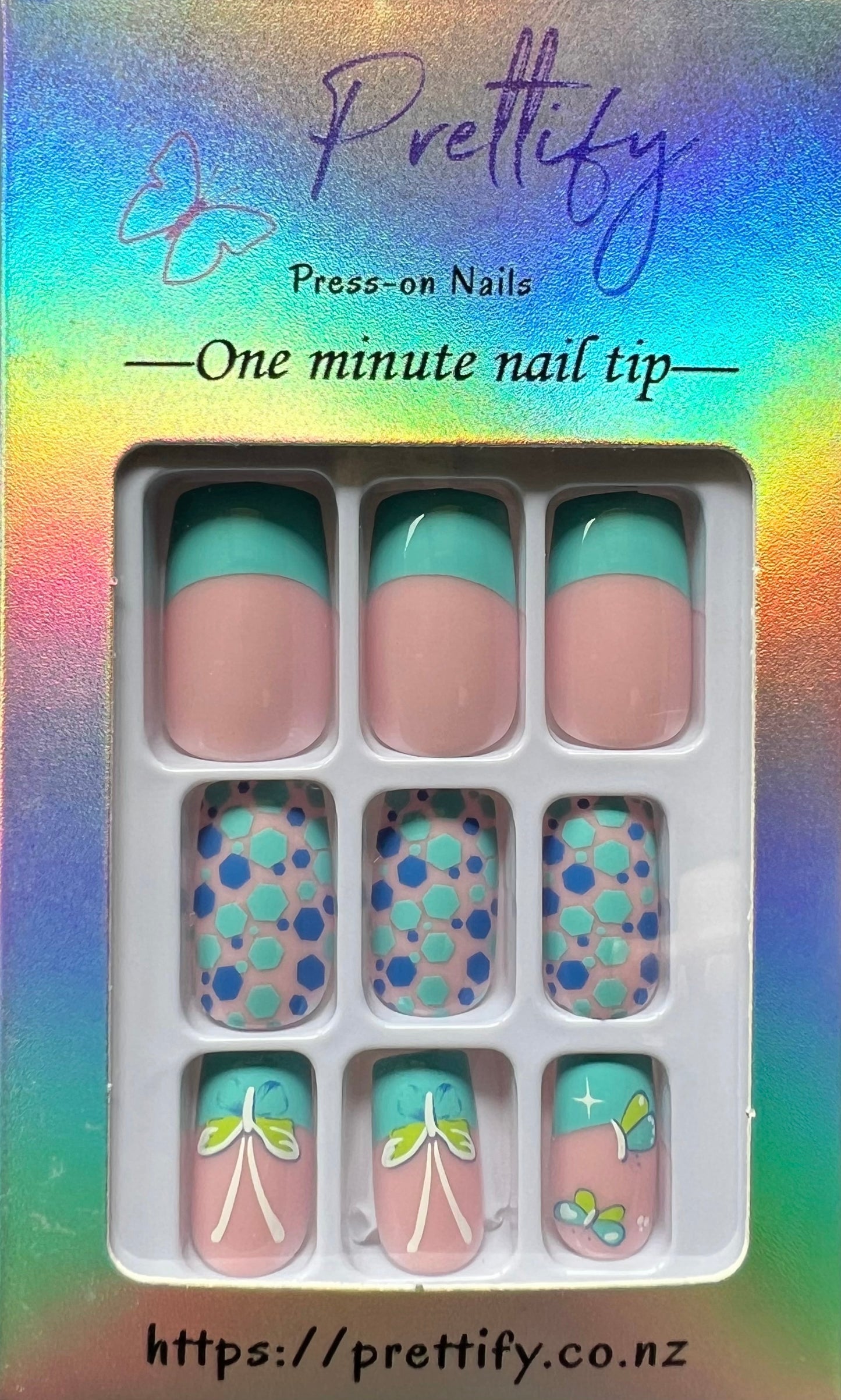 Turquoise & Green with Butterflies - Square #W508