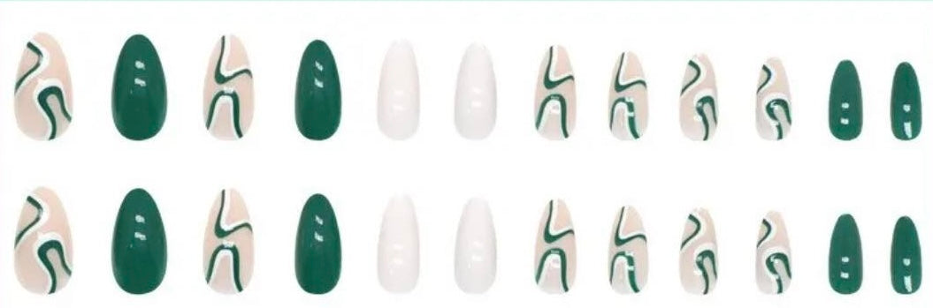 Green & White Swirls - Almond #W215