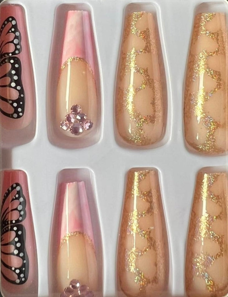Pink & Gold Butterflies - Coffin #050