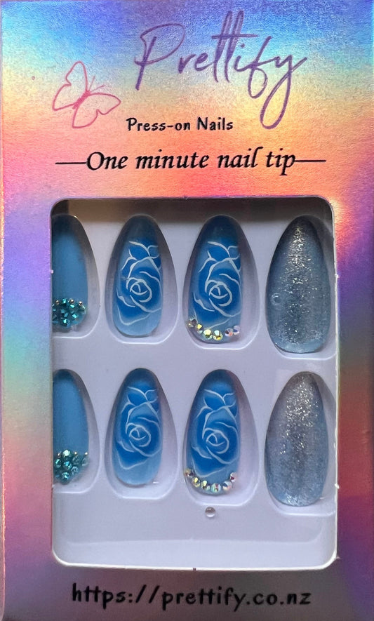 Pale Blue with Rose & Jewels - Almond #CC49