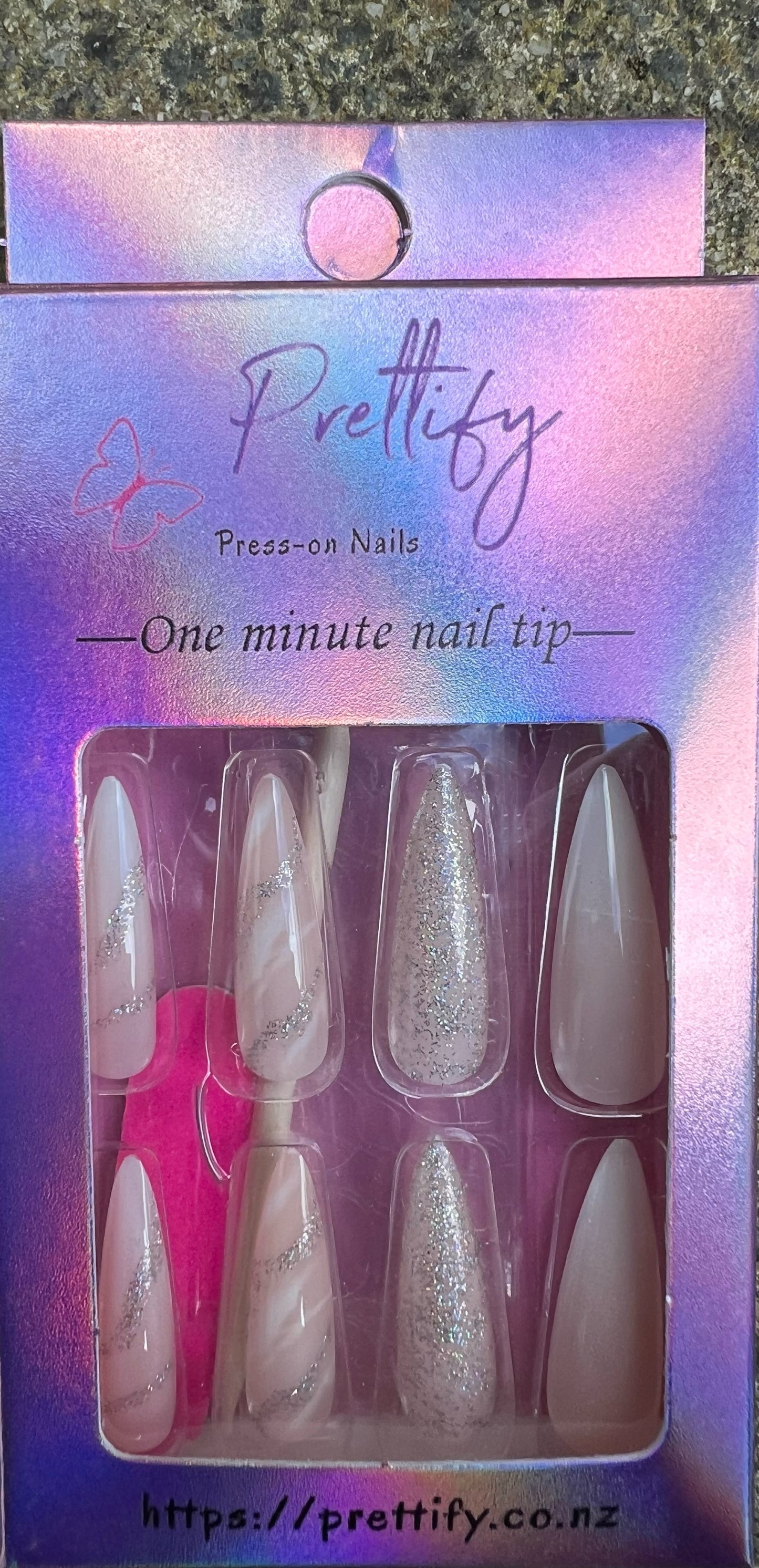 Cream & Marble with Swirls & Glitter - Stiletto #CCA5