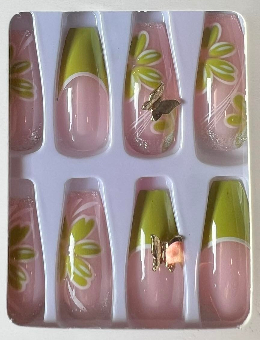 Green with Flowers & Butterflies - Coffin #401