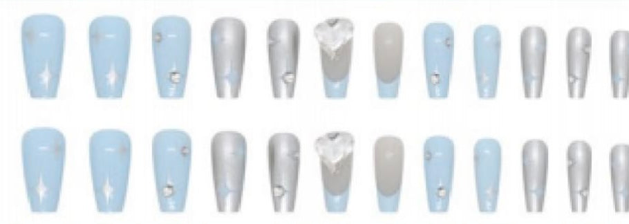 Pale Blue & Silver with Jewels & Heart Jewel - Coffin #Z752