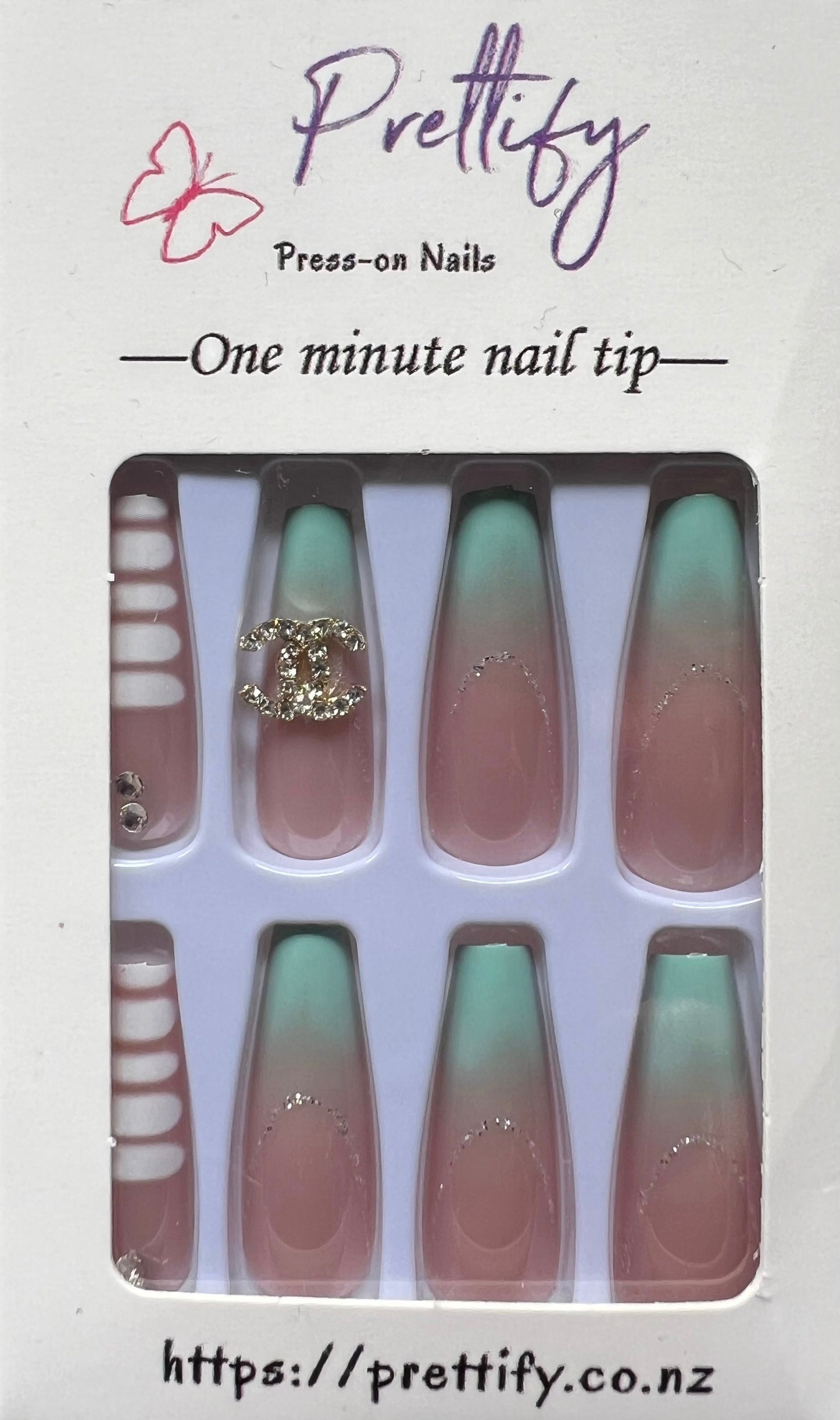 Long Coffin Press on Nails. Aqua, White & Silver with Jewels. Durable Acrylic Press on Nails. Easy and quick to apply. Great for those special occasions, parties or add an edge to any outfit. Gorgeous, flattering and you can re-use them again and again.
