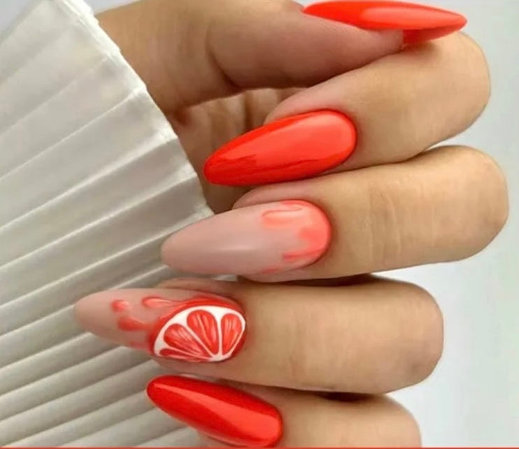 Bright Orange & Pale Pink with Orange Segments - Almond #W1005