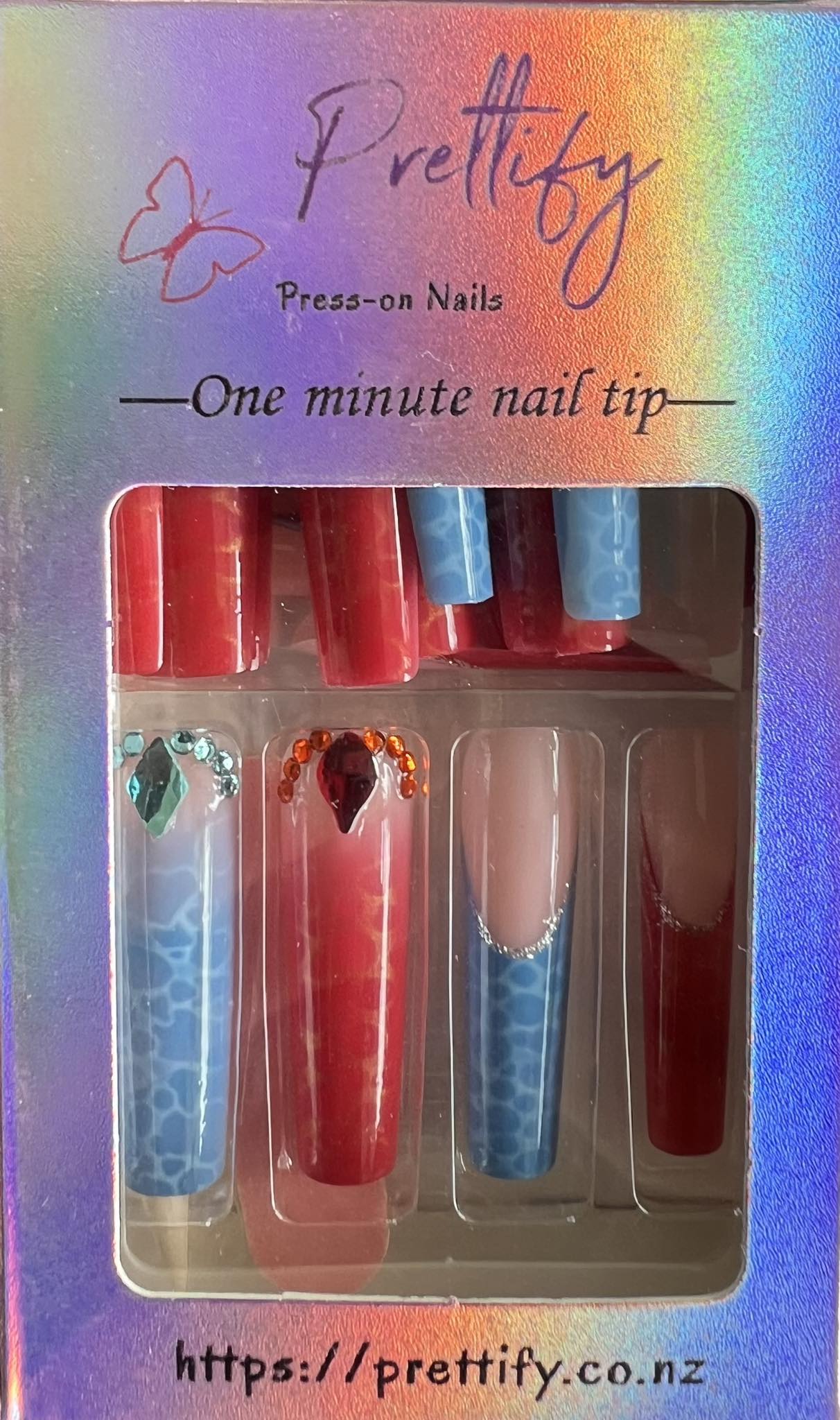 Harley Quinn Theme - Blue & Red TIps - Long Square Nails